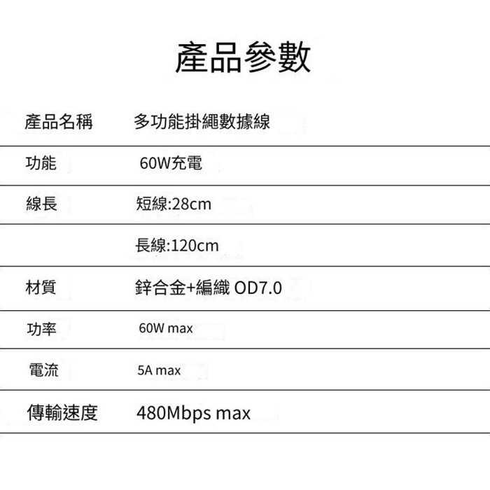 YOGEMDI 二合一手機掛繩充電線 二用式可充電掛繩 PD60W編織快充線 傳輸線 數據線-細節圖10