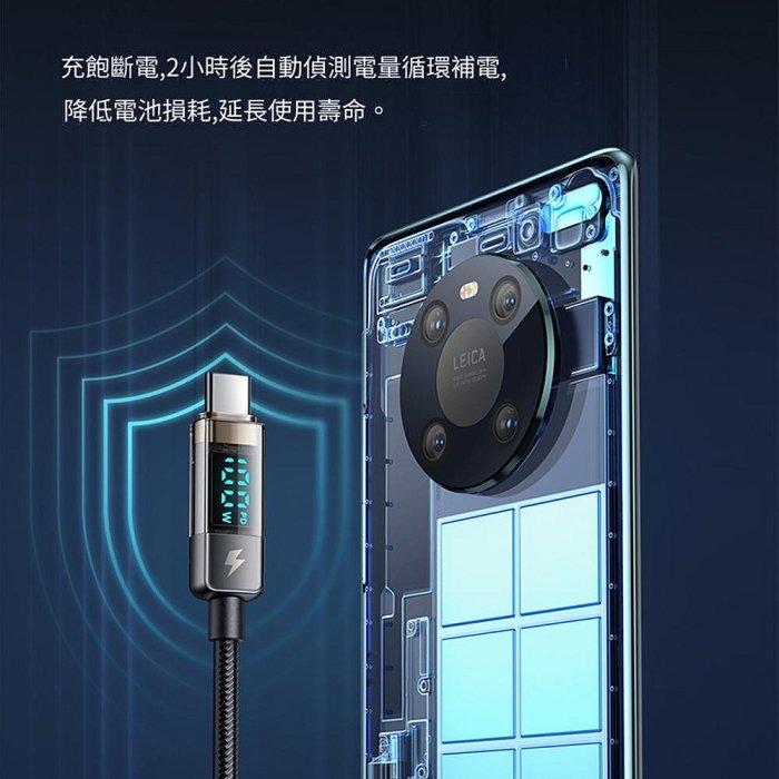 Mcdodo充電線 影藍系列 100W數據線 雙Type-C 傳輸線 LED 數顯充電線-細節圖4