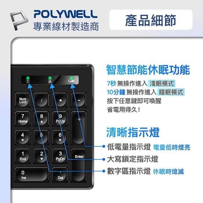 POLYWELL 無線鍵盤滑鼠組 2.4Ghz 靜音鍵盤 4鍵滑鼠 可調式光學DPI 省電自動休眠 寶利威爾 台灣現貨-細節圖7