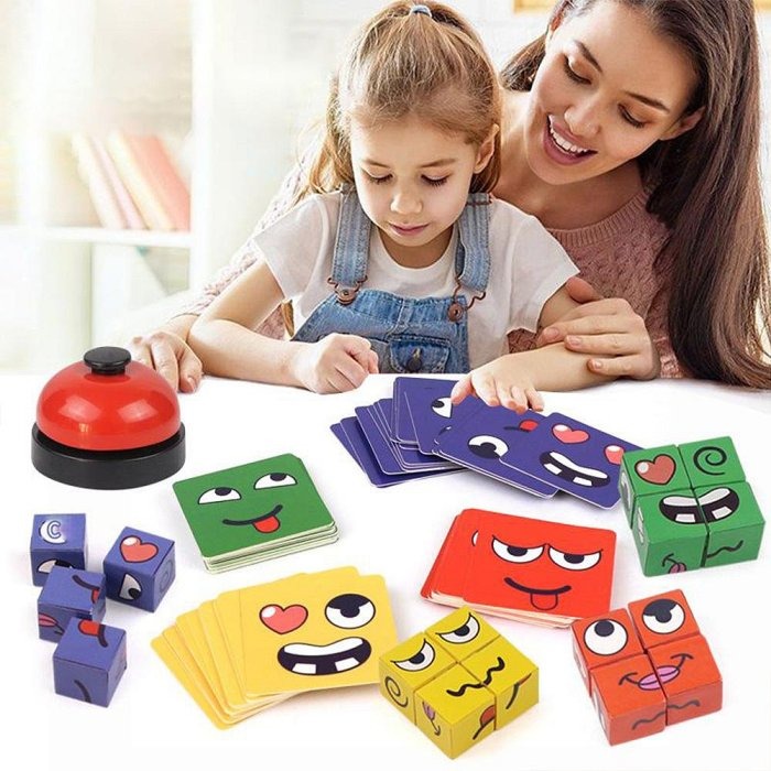 兒童變臉表情魔術方塊 趣味桌面親子遊戲 益智力積木玩具 早教玩具-細節圖4