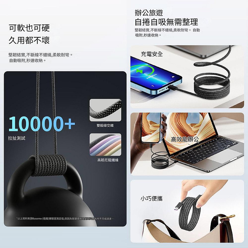 倍魔 磁吸收納數據線 iphone16 三星專用快充線 oppo手機平板充電編織線-細節圖6