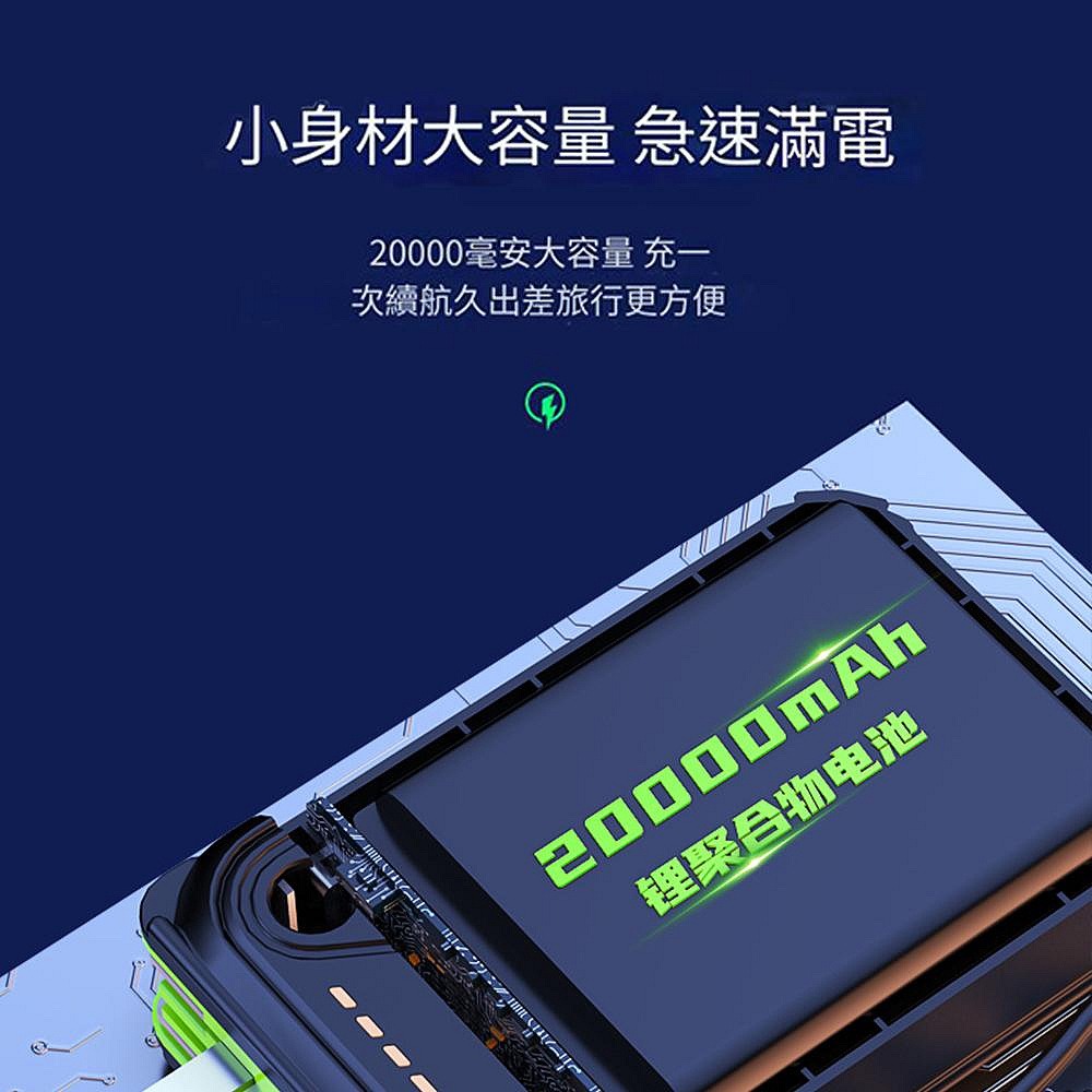 賽博戰甲 無線充電磁吸行動電源 帶插頭快充10000mah 五合一 無線磁吸 22.5W 閃電快充 自備線行動電源-細節圖5