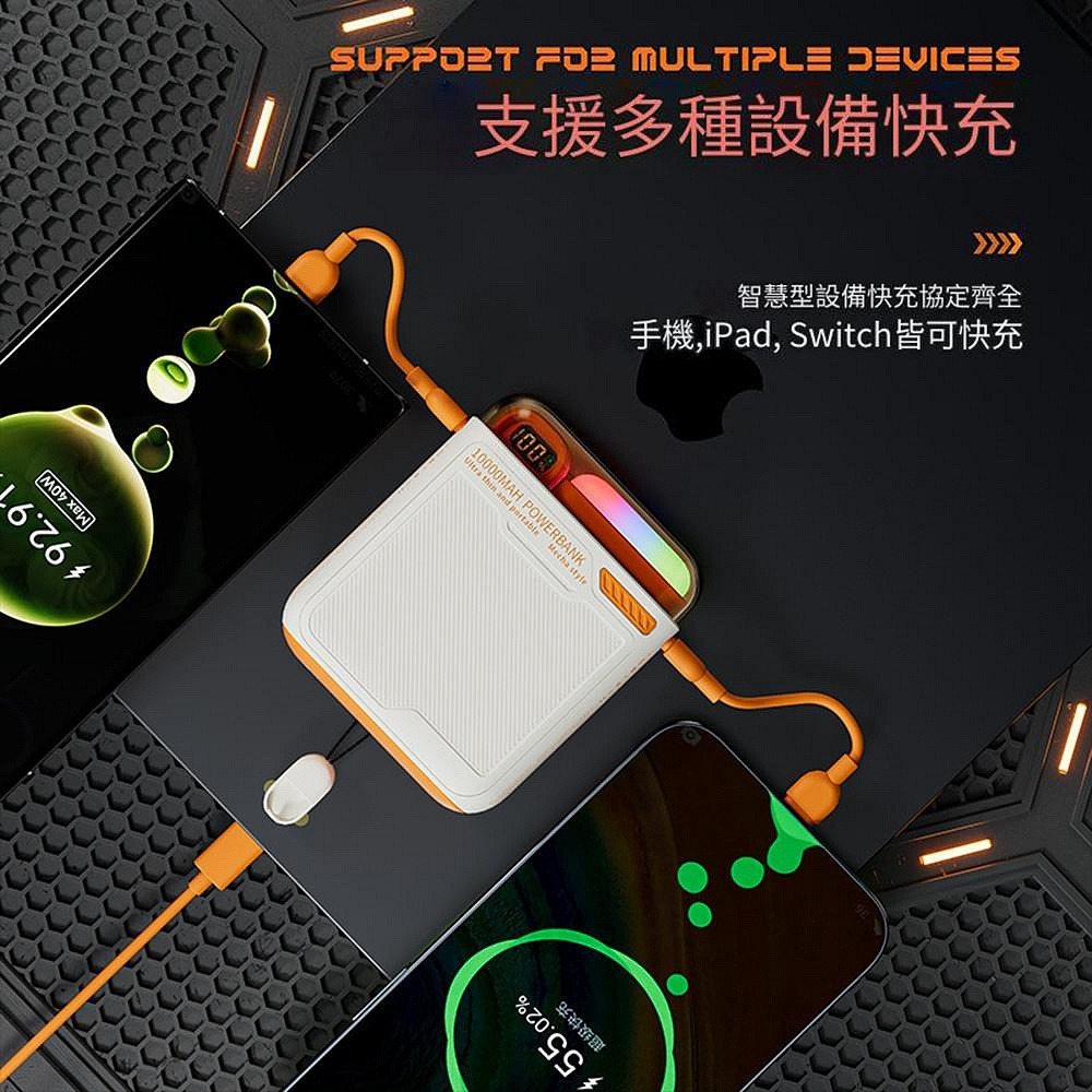 LED漸變燈 磁吸無線充 10000MAH 帶支架 PD20W 雙向快充 自帶線行動電源-細節圖3