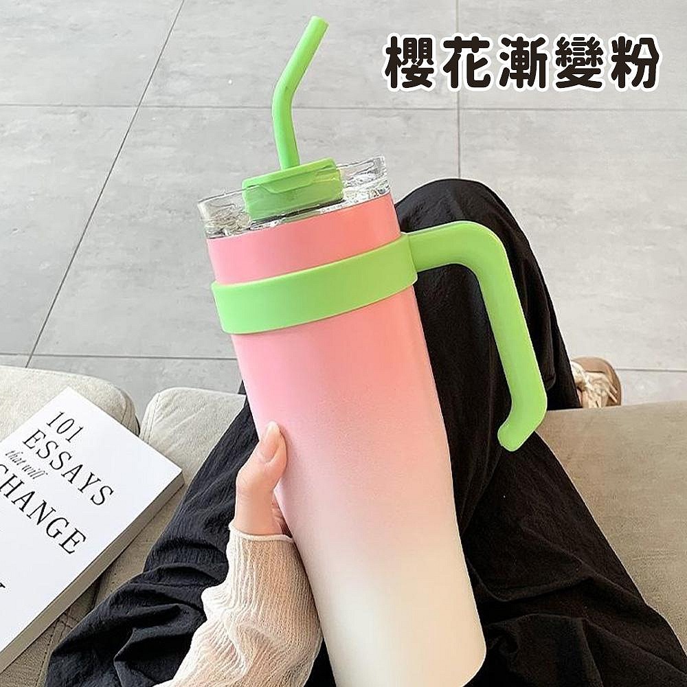 1.25L巨無霸保溫杯 不鏽鋼搖搖杯 飲料吸管杯40oz把手汽車杯 車載冰霸杯-細節圖9