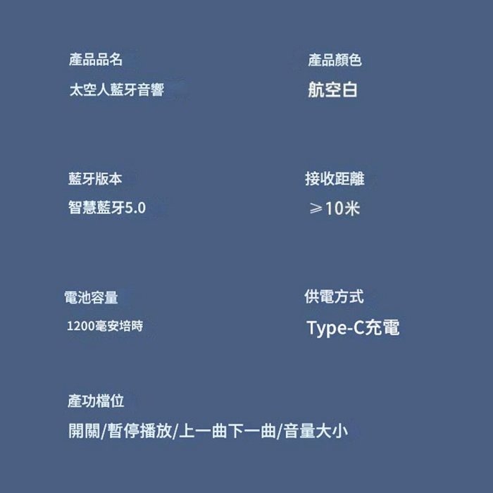 月亮款 太空人藍芽音箱 迷你桌面小音響 藍牙音箱 可愛造型-細節圖9