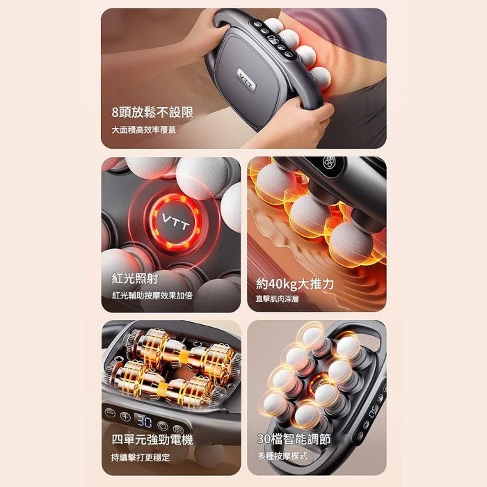 八頭筋膜槍 39KG大力深度按摩 全身肌肉放鬆 多頭按摩槍-細節圖2