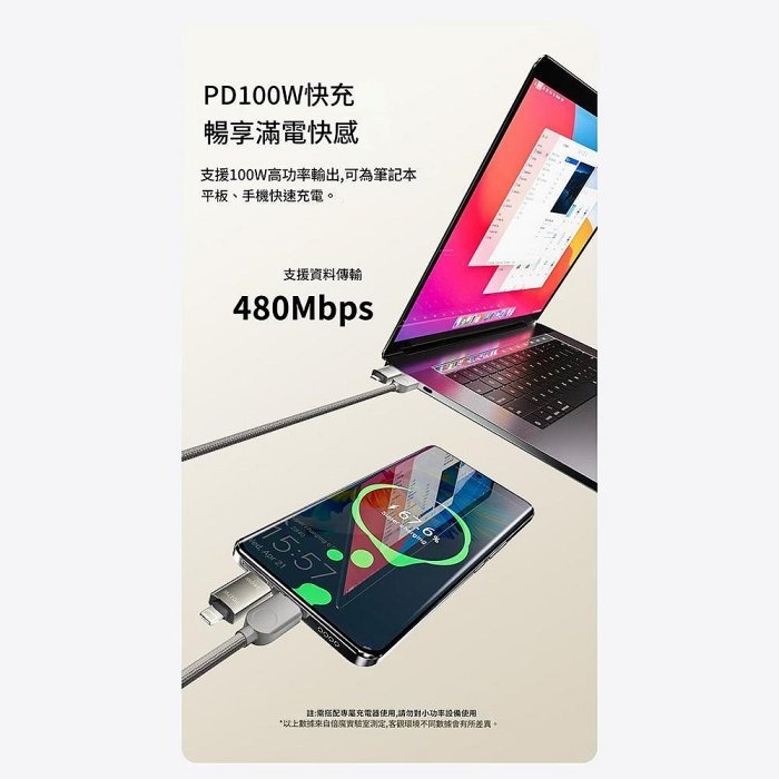 倍魔二拖二 磁吸數據線 240W 適用IPHONE 16 三星 四合一快充線 磁吸收納-細節圖5