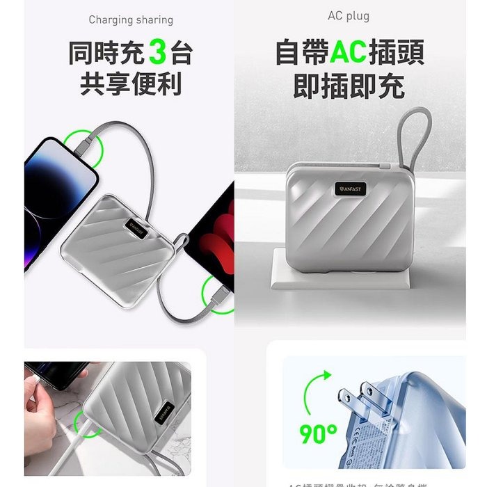 ANFAST 競電PD45W 超級快充 行動電源 15000mAh 自帶線 雙向快充-細節圖5