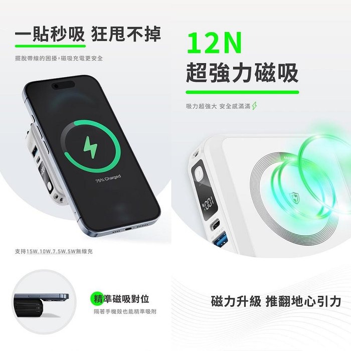 ANFAST 幻界20W極磁多功能電源10000mAh AC牆插 無線充電 自帶雙線-細節圖4