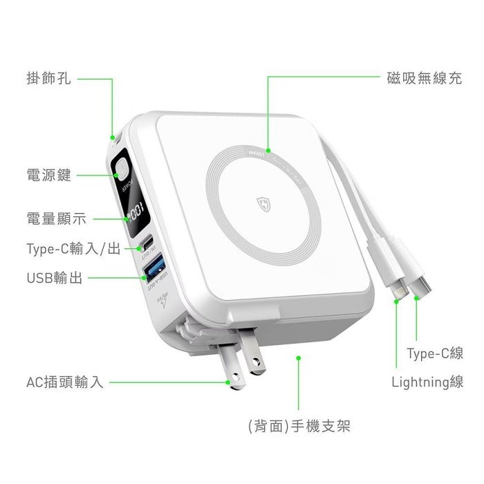 ANFAST 幻界20W極磁多功能電源10000mAh AC牆插 無線充電 自帶雙線-細節圖7