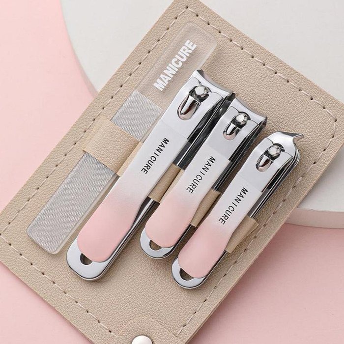 漸層粉指甲剪4件組 家用指甲剪 指甲刀 便攜式修甲護理套裝-細節圖2