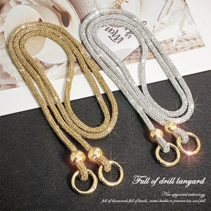 斜背款-SH05奢華水鑽手機掛繩 手機掛鍊 包包掛飾 背帶手機繩 附夾片-細節圖2