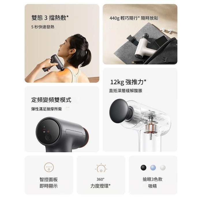 小米 米家熱敷按摩槍 H3 迷你版 小米筋膜槍h3 迷你版 金屬灰-細節圖4