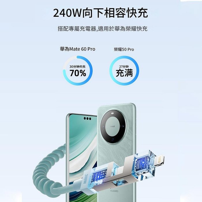 倍魔 240w四合一彈簧伸縮快充線 2米快充線 鋅合金 手機通用-細節圖4