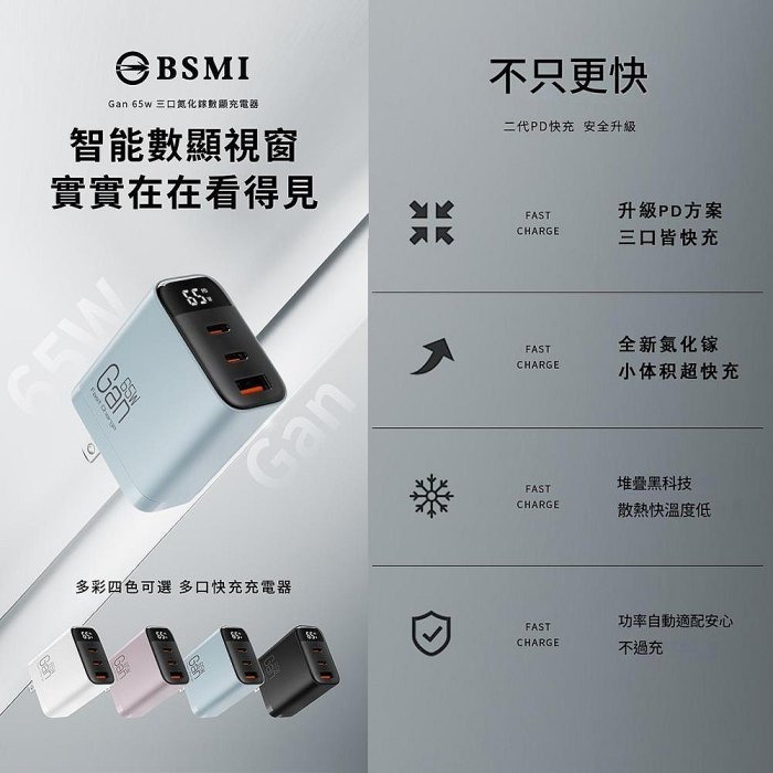 CYKE 氮化鎵 65W 三孔快速充電器 旅充頭 快充 PD65W-細節圖2