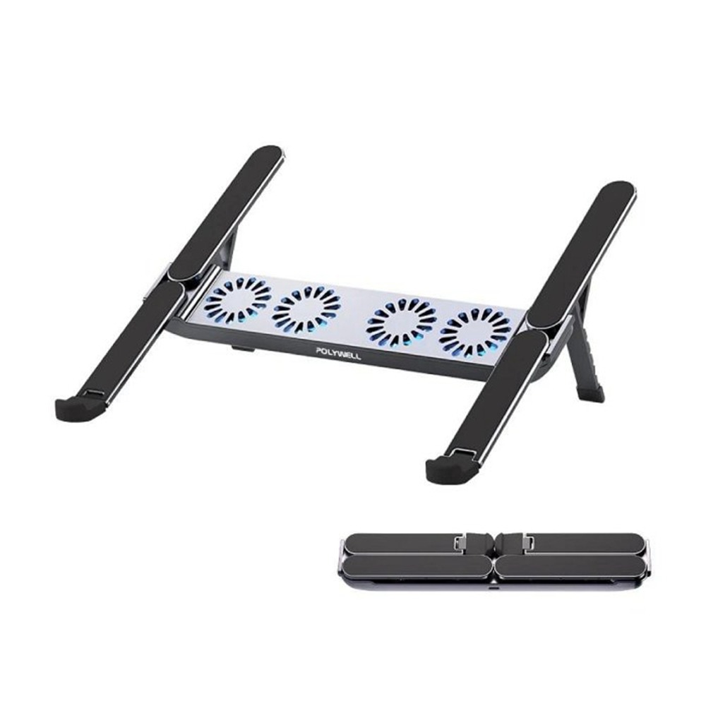 POLYWELL 折疊式筆電行動散熱支架 6段高度 4顆風扇 可折疊收納 筆電支架 超小體積 寶利威爾 台灣現貨-細節圖2