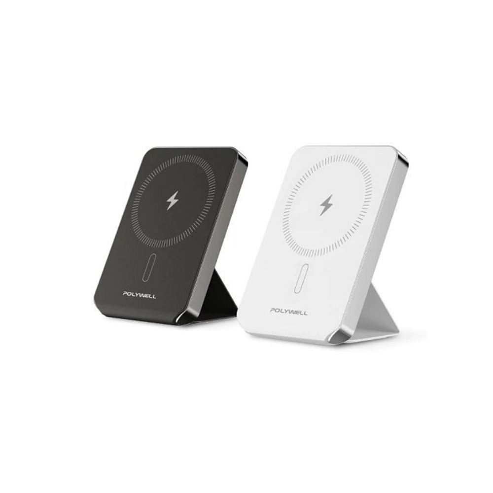 POLYWELL 磁吸式行動電源 5000mAh 自帶折疊支架 無線充+Type-C充電 迷你行充 寶利威爾 台灣現貨-細節圖2
