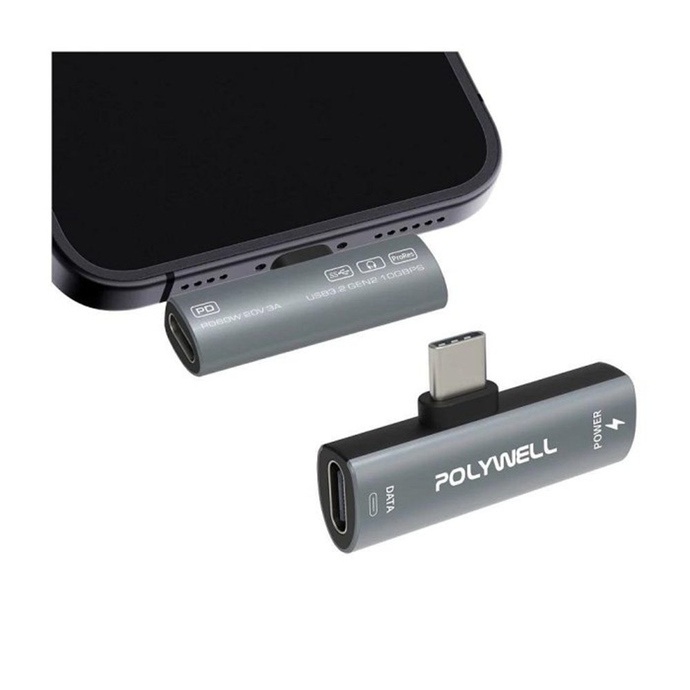 POLYWELL Type-C音源轉接器 可同時充電 PD60W USB3.2 Gen2 傳輸資料 寶利威爾 台灣現貨-細節圖2