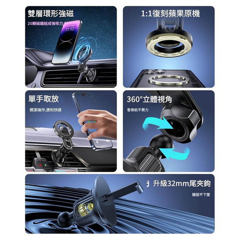yesido 磁吸手機支架 汽車出風口 多功能旋轉強磁 車用手機支架-細節圖2