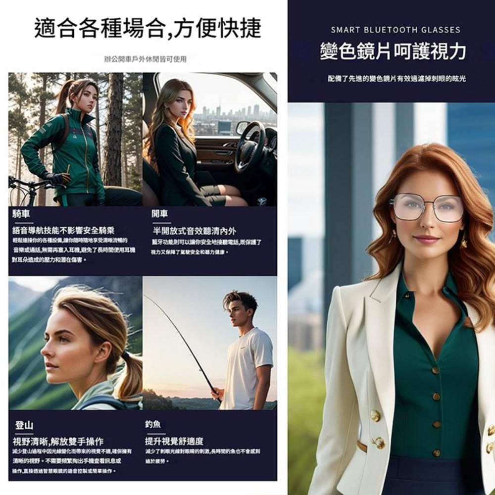 智慧型AI藍牙眼鏡 翻譯50多種語言 智慧音訊變色 通話 聽歌-細節圖8