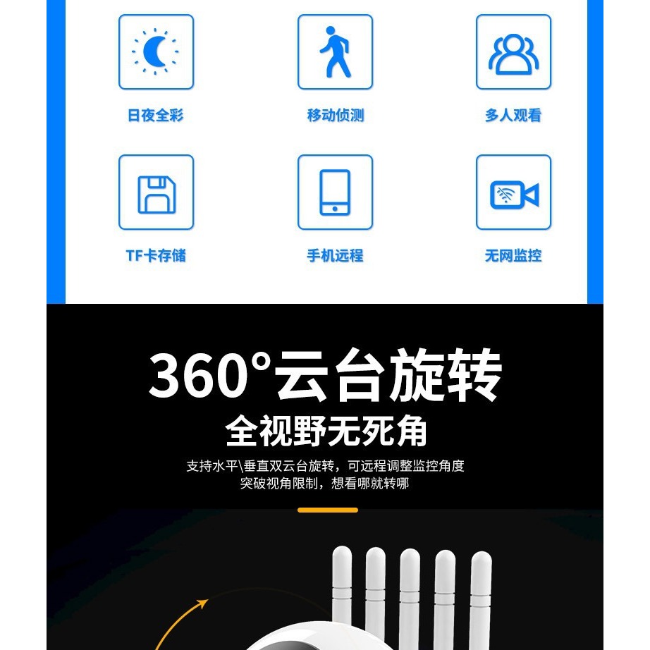 無線wifi攝影機遠端監控手機室內360度旋轉監視器家用安防監控-細節圖6