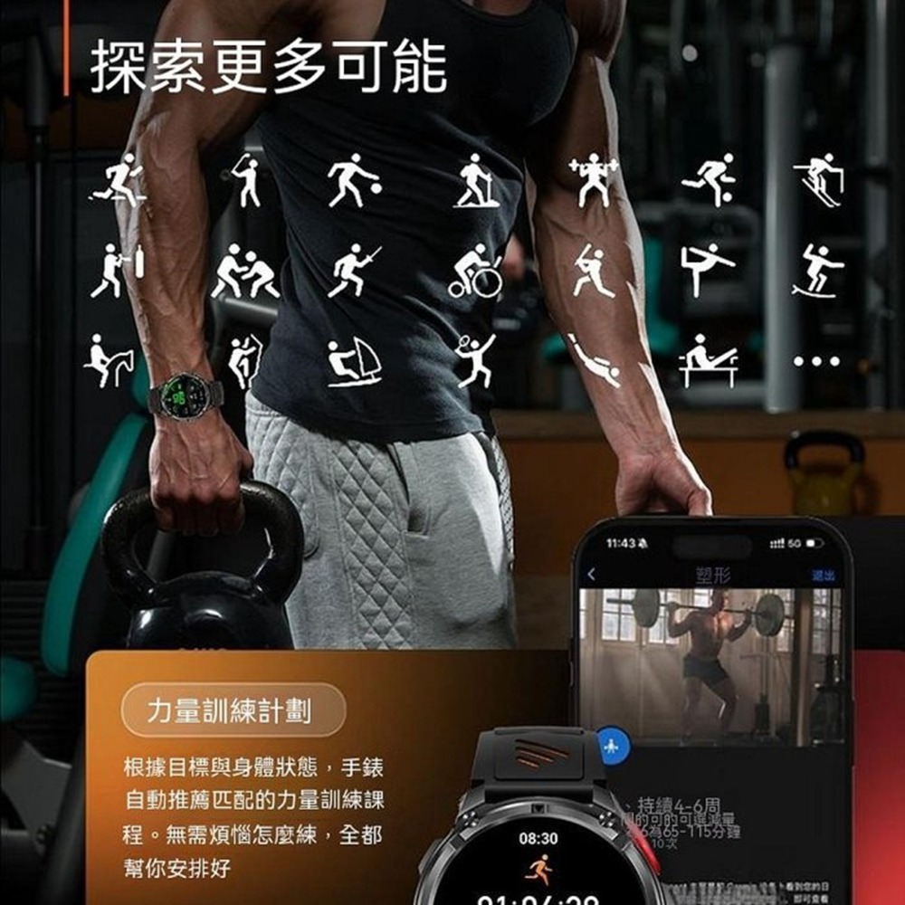 【MIVSEN】H33 戶外軍規智能手錶 LED手電筒 藍牙通話 指南針 心率血氧監測 運動手錶 智慧手錶 登山 跑步-細節圖6