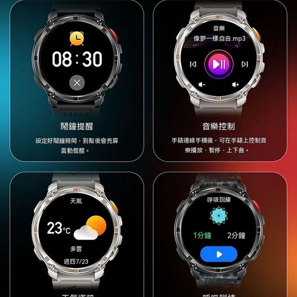 【MIVSEN】H33 戶外軍規智能手錶 LED手電筒 藍牙通話 指南針 心率血氧監測 運動手錶 智慧手錶 登山 跑步-細節圖11