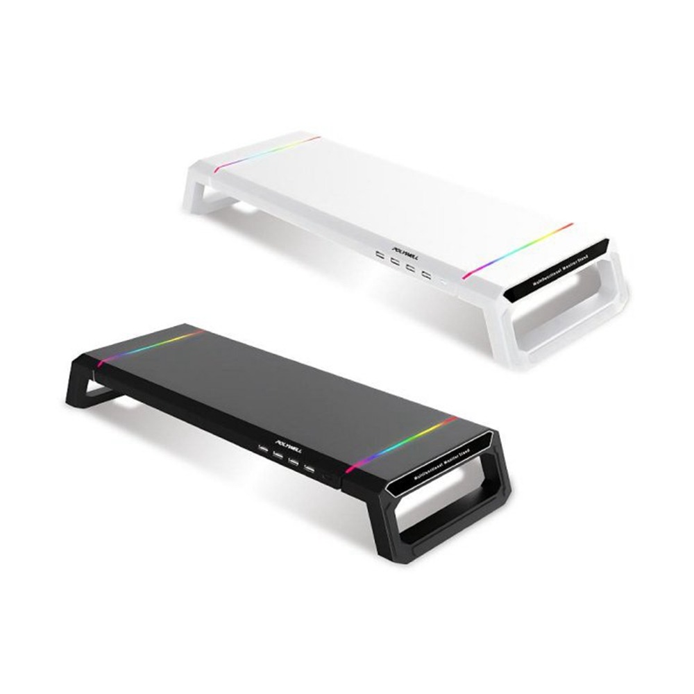 POLYWELL 電競RGB多功能螢幕增高架 4埠USB3.0 收機支架 抽屜 10種燈效 折疊腳架 寶利威爾 台灣現貨-細節圖2