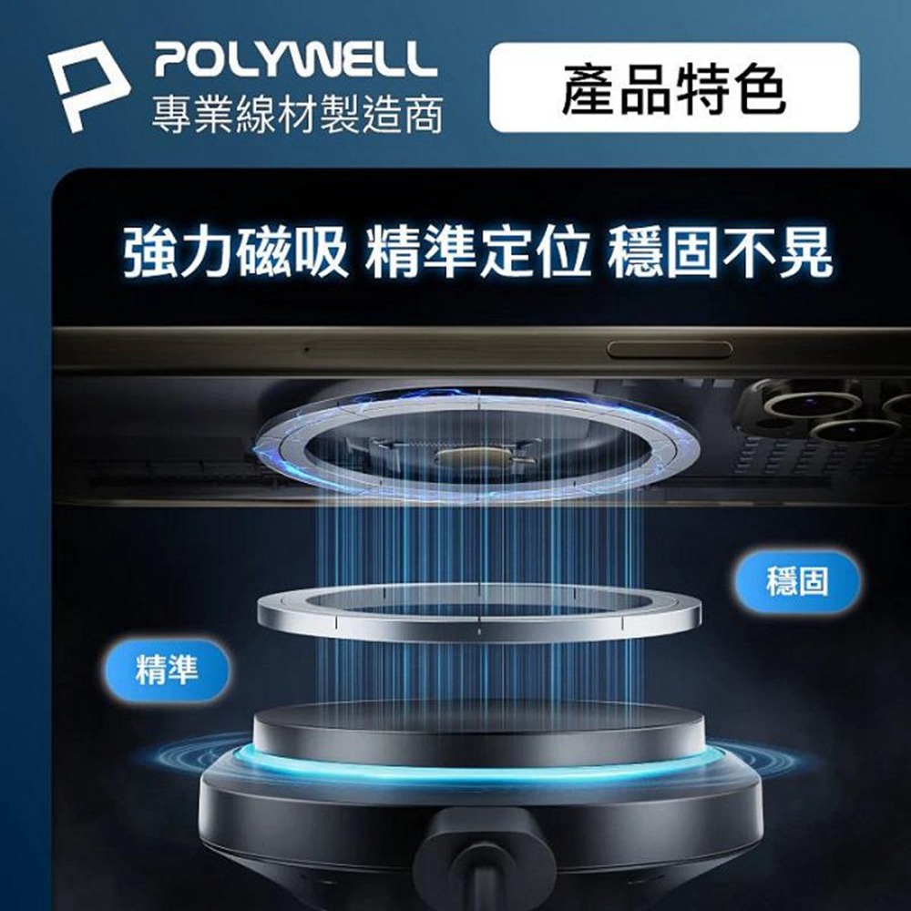 POLYWELL Qi2車用磁吸無線充電器 15W MagSafe 智慧散熱風扇 台灣雙認證 寶利威爾 台灣現貨-細節圖6