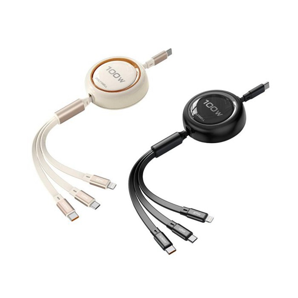 POLYWELL 3合一100W伸縮快充線 C+Lightning+Micro-B 可充筆電 通用 寶利威爾 台灣現貨-細節圖2