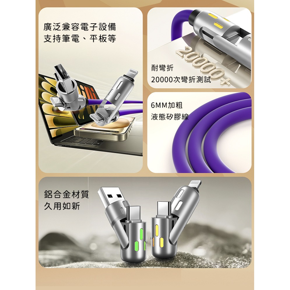 【好拾選物】240W四合一光柱高效超級快速充電線 蘋果充電線 快充線 傳輸線 磁吸收納充電線交換禮物 聖誕禮-細節圖3