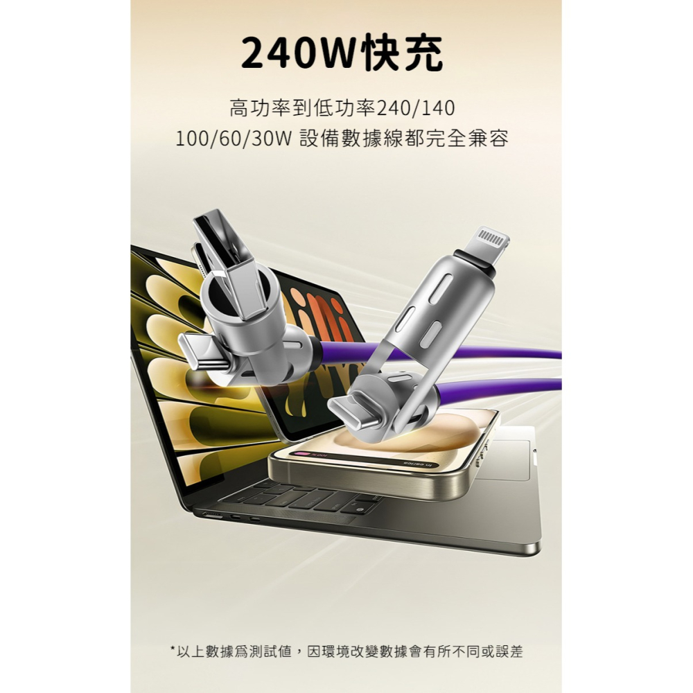 【好拾選物】240W四合一光柱高效超級快速充電線 蘋果充電線 快充線 傳輸線 磁吸收納充電線交換禮物 聖誕禮-細節圖4