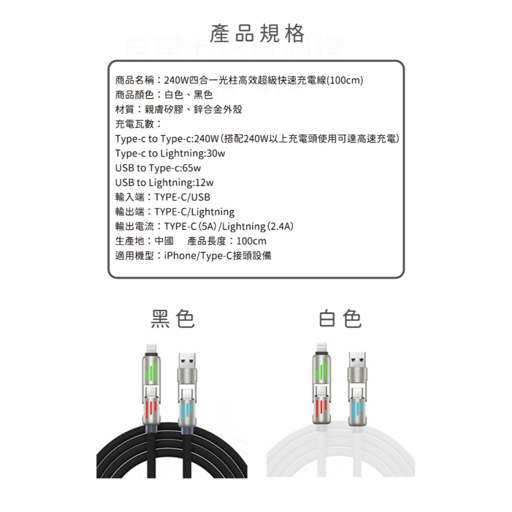 【好拾選物】240W四合一光柱高效超級快速充電線 蘋果充電線 快充線 傳輸線 磁吸收納充電線交換禮物 聖誕禮-細節圖10