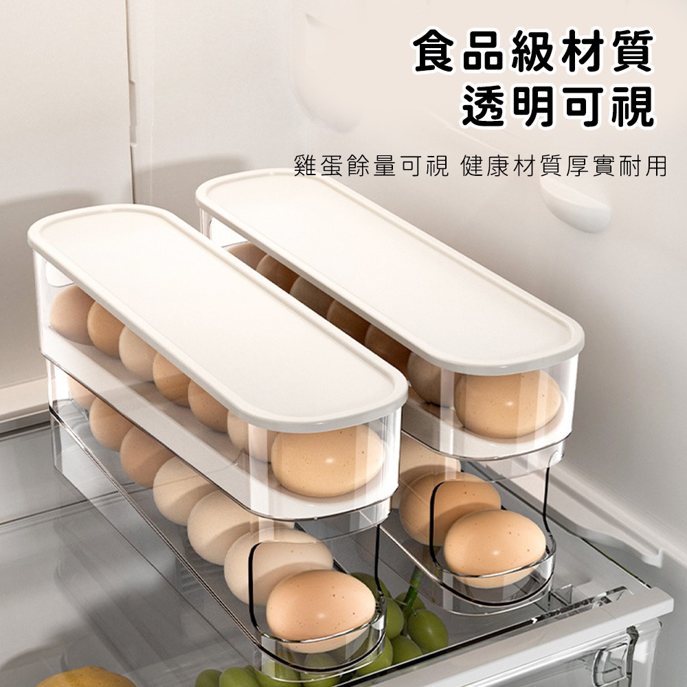 【好拾選物】雙層雞蛋收納盒│冰箱蛋架 滾動設計│透明可視 防碰撞不佔位-細節圖4