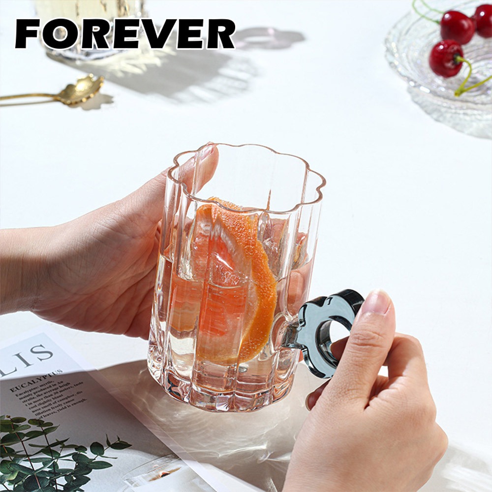 日本FOREVER 花朵造型玻璃杯 260ml｜耐熱果汁水杯/花型杯口/可愛花把手杯-細節圖3