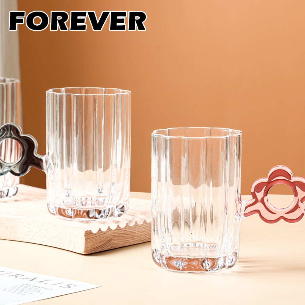 日本FOREVER 花朵造型玻璃杯 260ml｜耐熱果汁水杯/花型杯口/可愛花把手杯-細節圖4