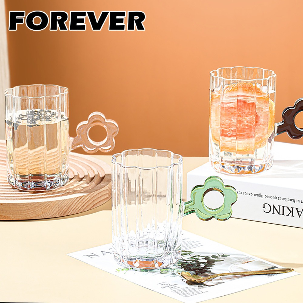 日本FOREVER 花朵造型玻璃杯 260ml｜耐熱果汁水杯/花型杯口/可愛花把手杯-細節圖5