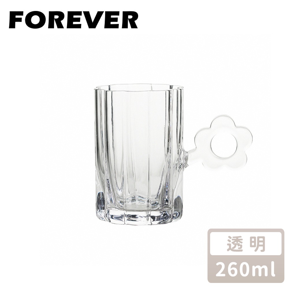 日本FOREVER 花朵造型玻璃杯 260ml｜耐熱果汁水杯/花型杯口/可愛花把手杯-規格圖5