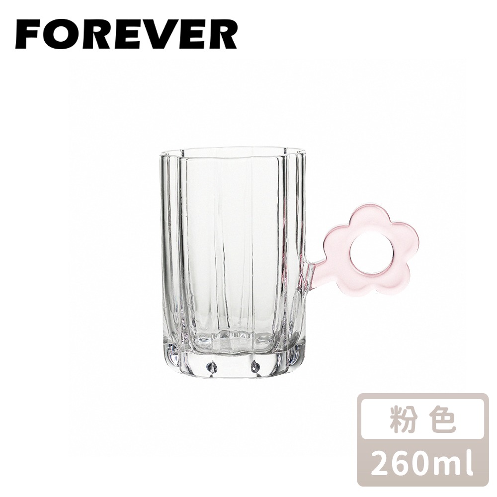 日本FOREVER 花朵造型玻璃杯 260ml｜耐熱果汁水杯/花型杯口/可愛花把手杯-規格圖5