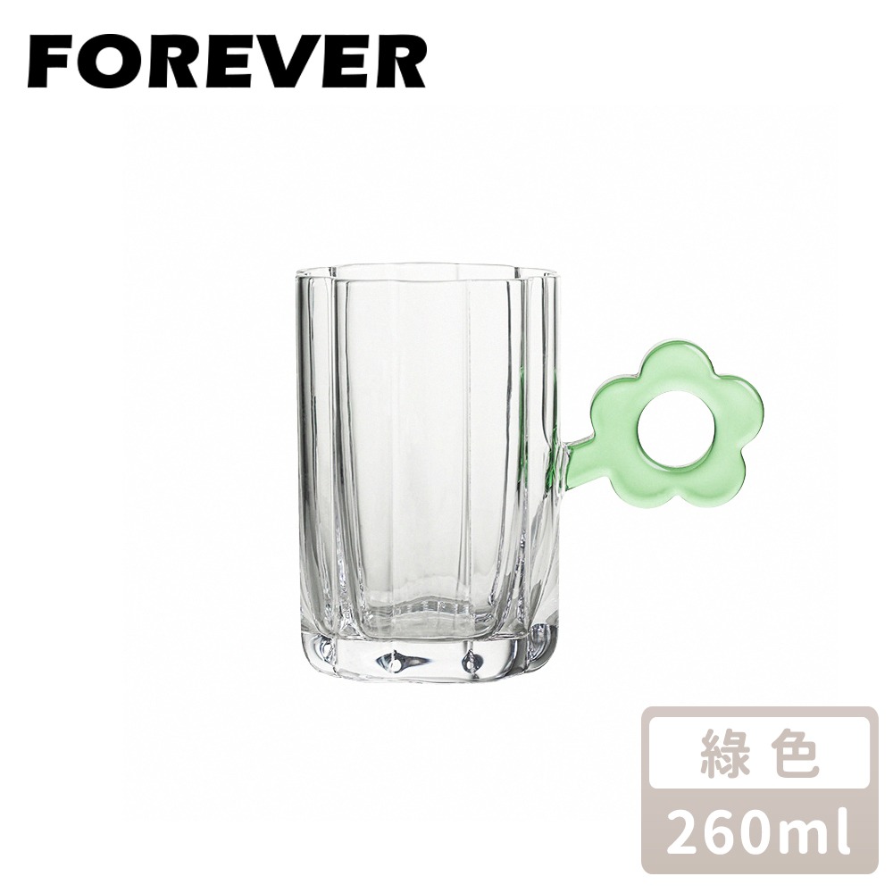日本FOREVER 花朵造型玻璃杯 260ml｜耐熱果汁水杯/花型杯口/可愛花把手杯-規格圖5