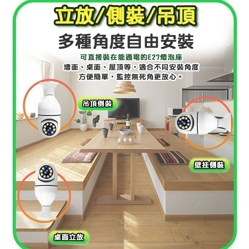 台灣有看頭 360度燈泡造型監視器【自動追蹤旋轉 1080P智慧全彩 E27燈泡座】APP遠端攝影機-細節圖4