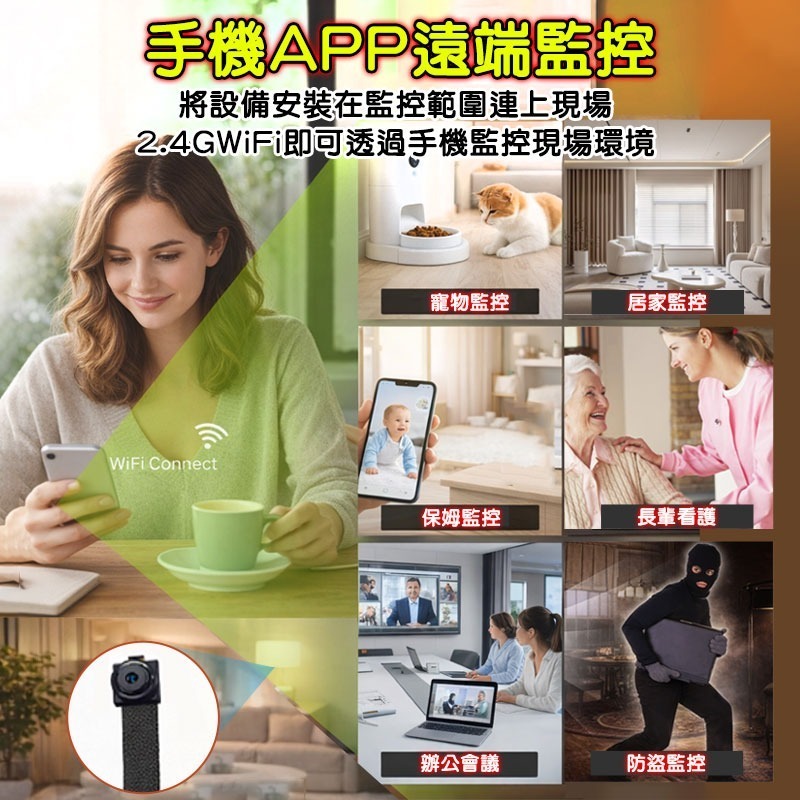 遠程針孔攝影機K9W【可換鏡頭 針孔/廣角/夜視】4分割 APP無線遠端密錄器 LOOKCAM微型監視器-細節圖4
