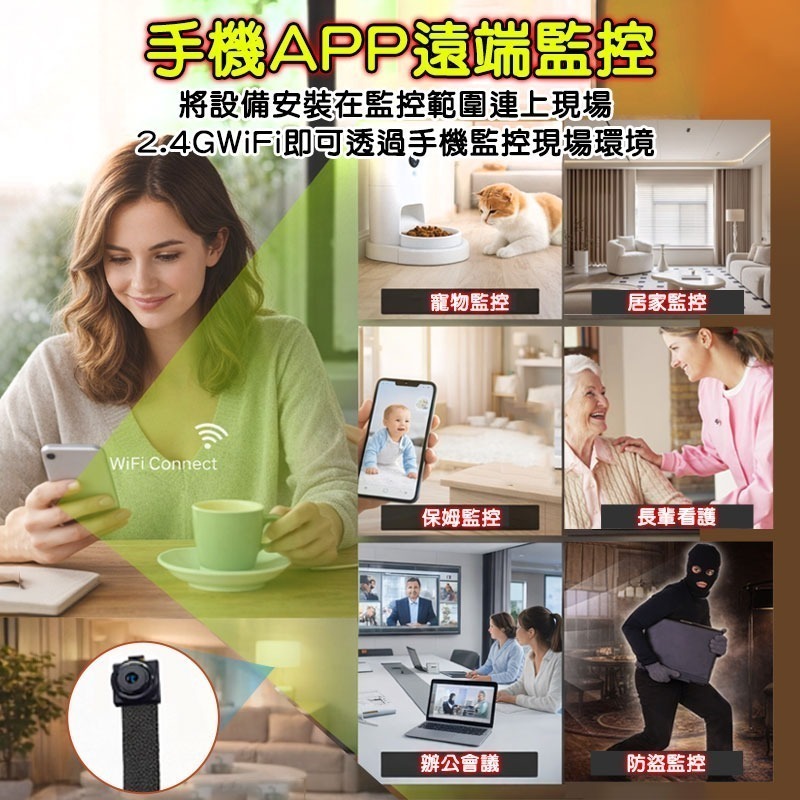 遠程針孔攝影機K9W【可換鏡頭 針孔/廣角/夜視】4分割 APP無線遠端密錄器 LOOKCAM微型監視器-細節圖4