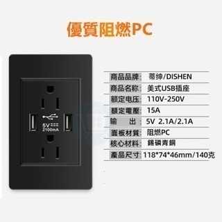 【插座開關面板】台灣專用15A USB六孔牆面插座-細節圖5