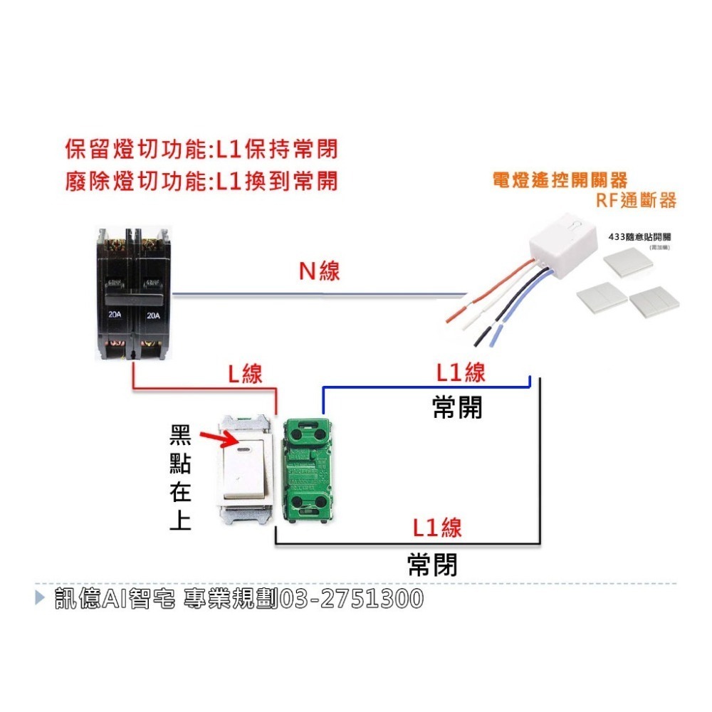 電燈改裝神器【電燈改遙控 零火線】通斷器 需配RF433隨意貼 無須WIFI遙控開關 電料改裝品 ACRF燈光控制-細節圖2