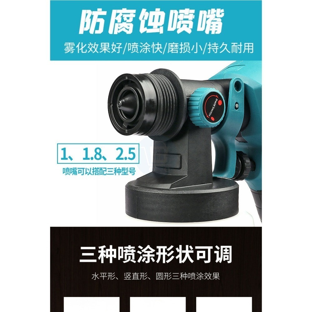 無線電動噴漆槍 牧田款電池 高壓多功能噴漆槍 電動乳膠漆噴塗機 鋰電噴漆槍 線油漆塗料噴漆機-細節圖4
