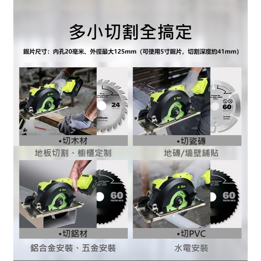 台灣出貨 DZA【5吋無線手推鋸】21V共享鋰電池日本高扭力無刷馬達 裁切鋼板木板磁磚-細節圖6