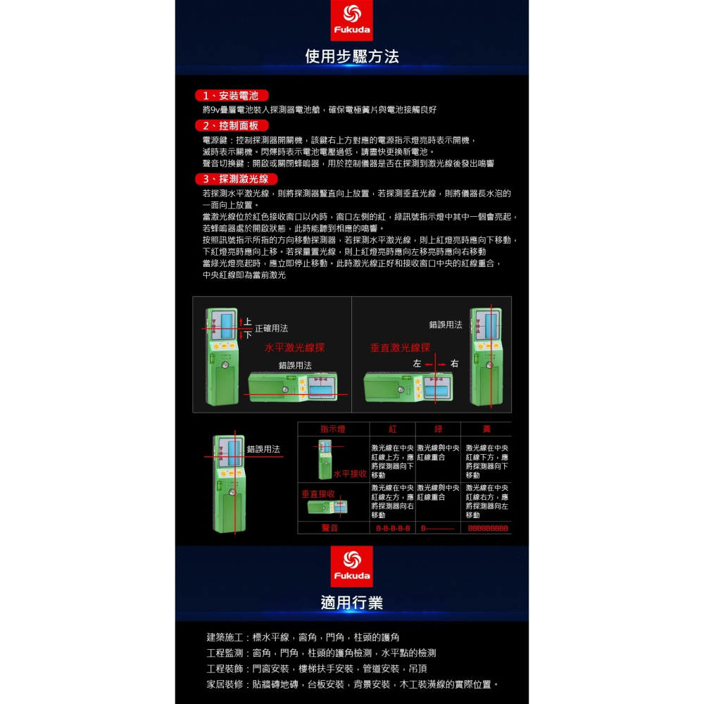 不怕太陽光 5線綠光水平儀專用接收器 雷射水平儀 不怕太陽曬 送支架 福田Fukuda-細節圖7
