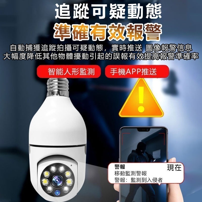 上帝視角~免安裝 360度燈泡座攝影機【4分割 1080P白光全彩 智能追蹤】雲蟻/千鳥APP遠端WIFI手機監視器-細節圖5