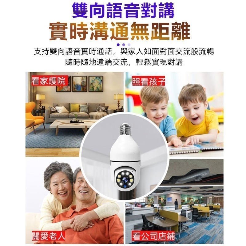 上帝視角~免安裝 360度燈泡座攝影機【4分割 1080P白光全彩 智能追蹤】雲蟻/千鳥APP遠端WIFI手機監視器-細節圖8